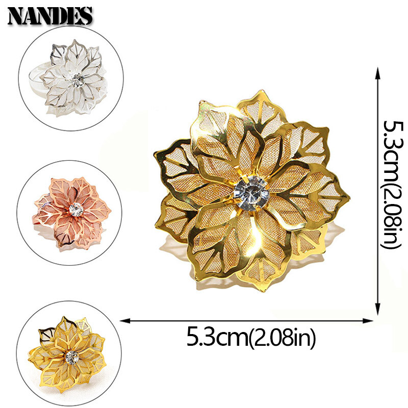 6kom cvjetnih prstenova za salvete šuplje mrežaste latice legure metalni ručnik stol za večeru latice za blagovanje salvete za vjenčanje dekor stola