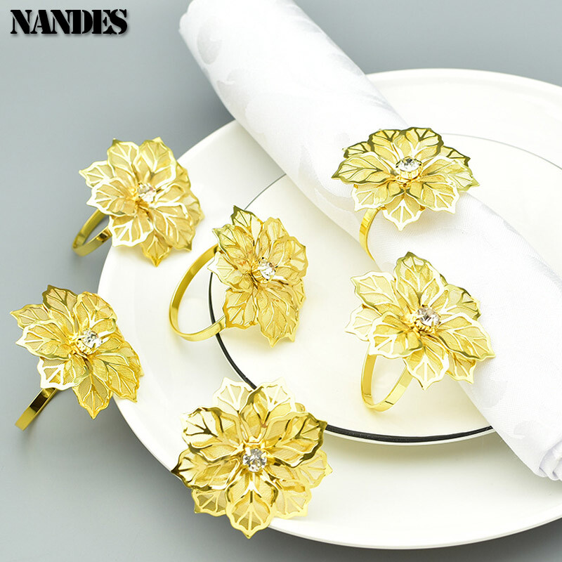 6kom cvjetnih prstenova za salvete šuplje mrežaste latice legure metalni ručnik stol za večeru latice za blagovanje salvete za vjenčanje dekor stola