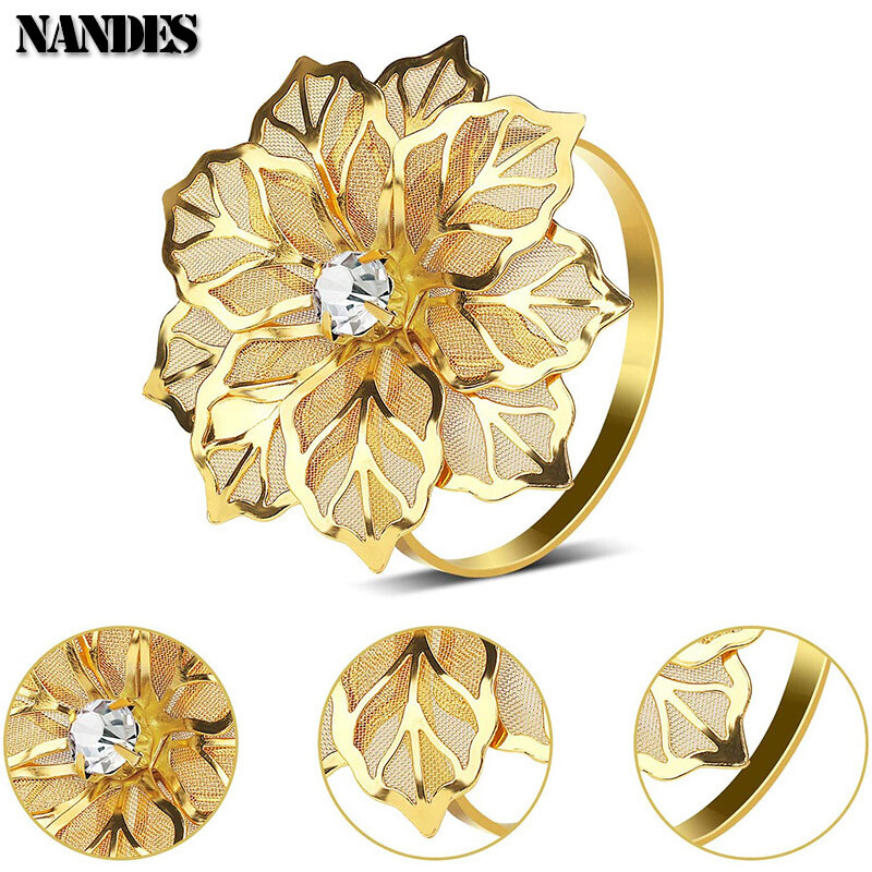 6kom cvjetnih prstenova za salvete šuplje mrežaste latice legure metalni ručnik stol za večeru latice za blagovanje salvete za vjenčanje dekor stola