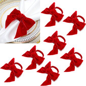 Prsteni za salvete od zelenog baršuna Bowknot Božićne mašne Držač salveta za novogodišnje vjenčanje Dan zahvalnosti Dekoracija stola