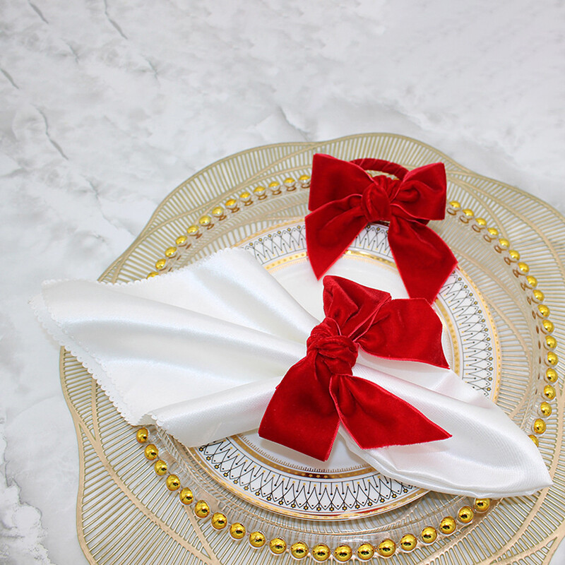 Prsteni za salvete od zelenog baršuna Bowknot Božićne mašne Držač salveta za novogodišnje vjenčanje Dan zahvalnosti Dekoracija stola