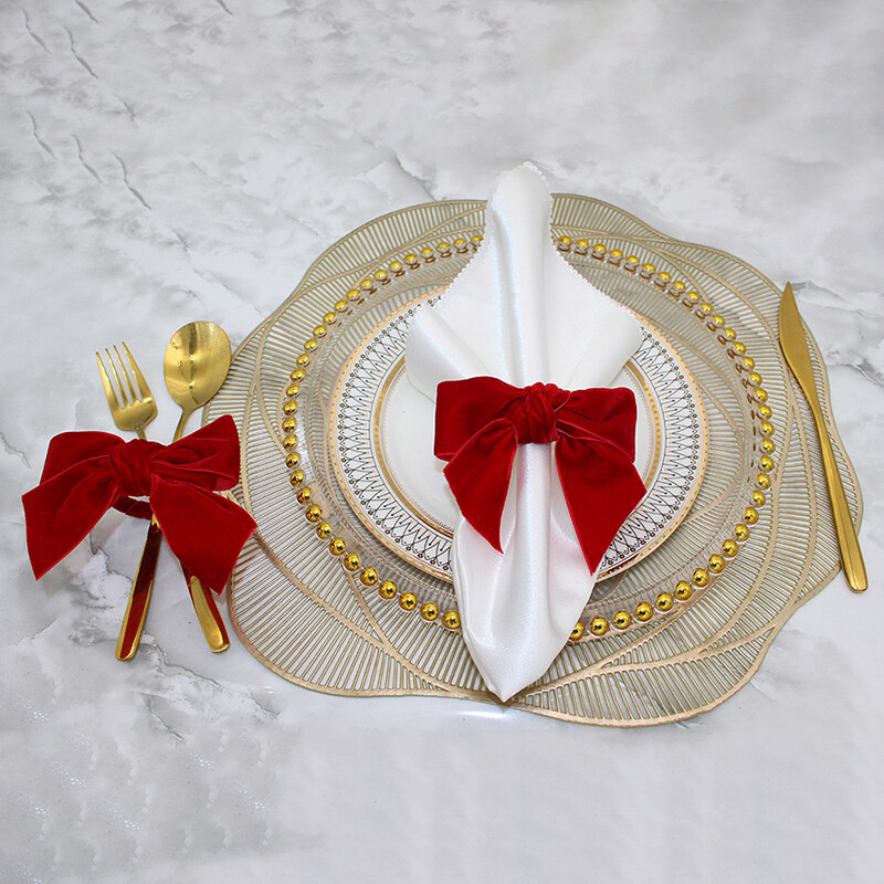 Prsteni za salvete od zelenog baršuna Bowknot Božićne mašne Držač salveta za novogodišnje vjenčanje Dan zahvalnosti Dekoracija stola