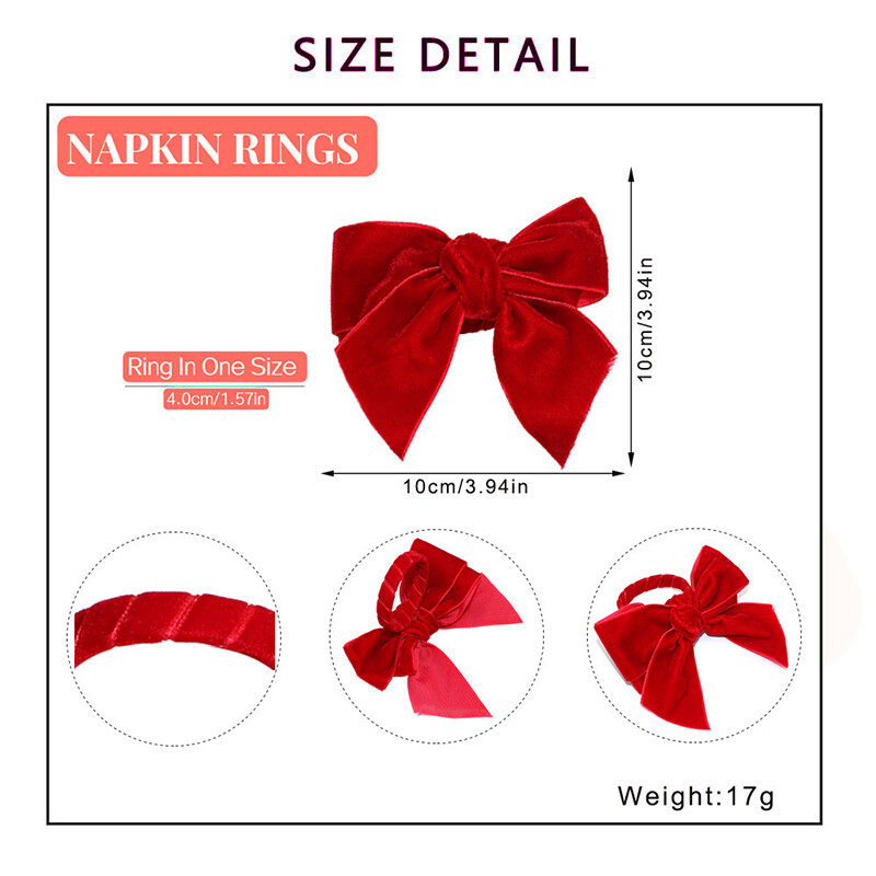 Prsteni za salvete od zelenog baršuna Bowknot Božićne mašne Držač salveta za novogodišnje vjenčanje Dan zahvalnosti Dekoracija stola