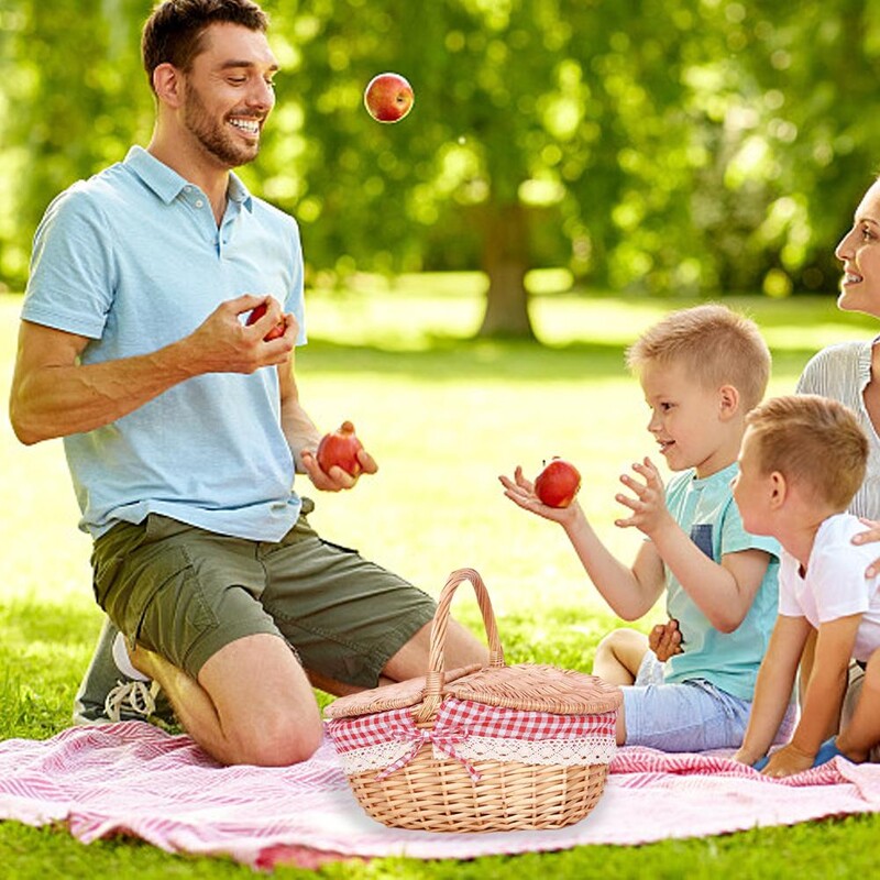 Ručno izrađena pletena košara s ručkom Košara za hranu za piknik s poklopcem Ručno tkana višenamjenska pletena ladica Dekorativna kutija za pohranu stola