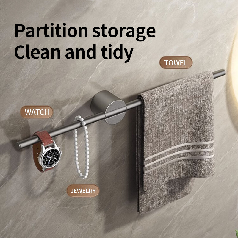 Crni držač ručnika od aluminijske legure Kupaonska vješalica za ručnike Vodootporna šipka za ručnike SS Zlatni stalak Polica Dodaci 811783