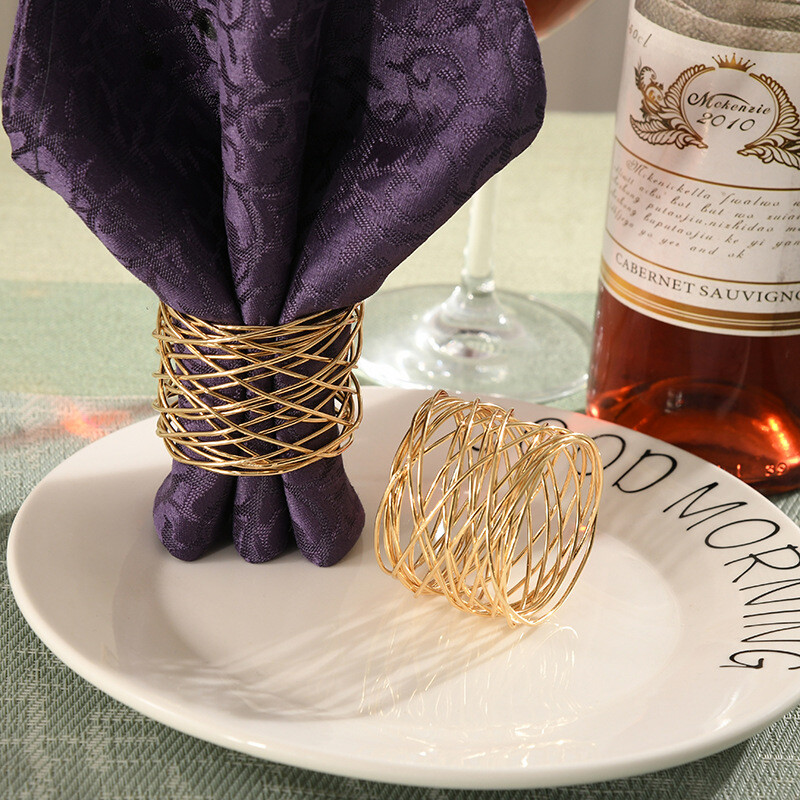 4PCS Metalni križ, šuplja kopča za salvete, široki okrugli zlatni prsten za salvete, za večere, blagdane, ukras za blagovaonski stol