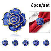 6Pcs Hanukkah prstenovi za salvete Plava ruža Držač za salvete Zlatne kopče za salvete za Chanukah vjenčanje Božićna zabava Dekoracija stola