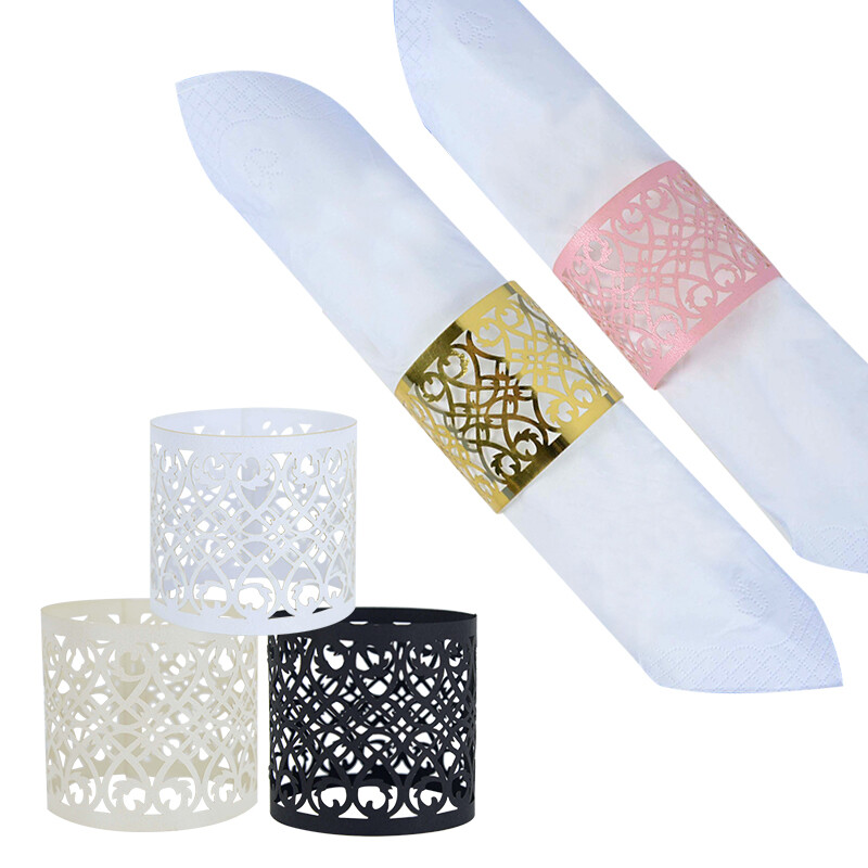 20 komada Crna Zlatna Srebrna Boja Izdubljeni papirnati prsten Držači za salvete Rođendanska svadba Dekoracija stola za večeru Salvete Kopča