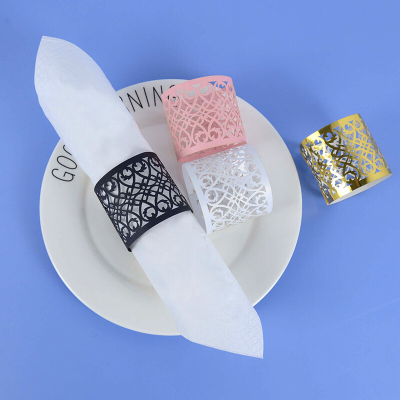 20 komada Crna Zlatna Srebrna Boja Izdubljeni papirnati prsten Držači za salvete Rođendanska svadba Dekoracija stola za večeru Salvete Kopča