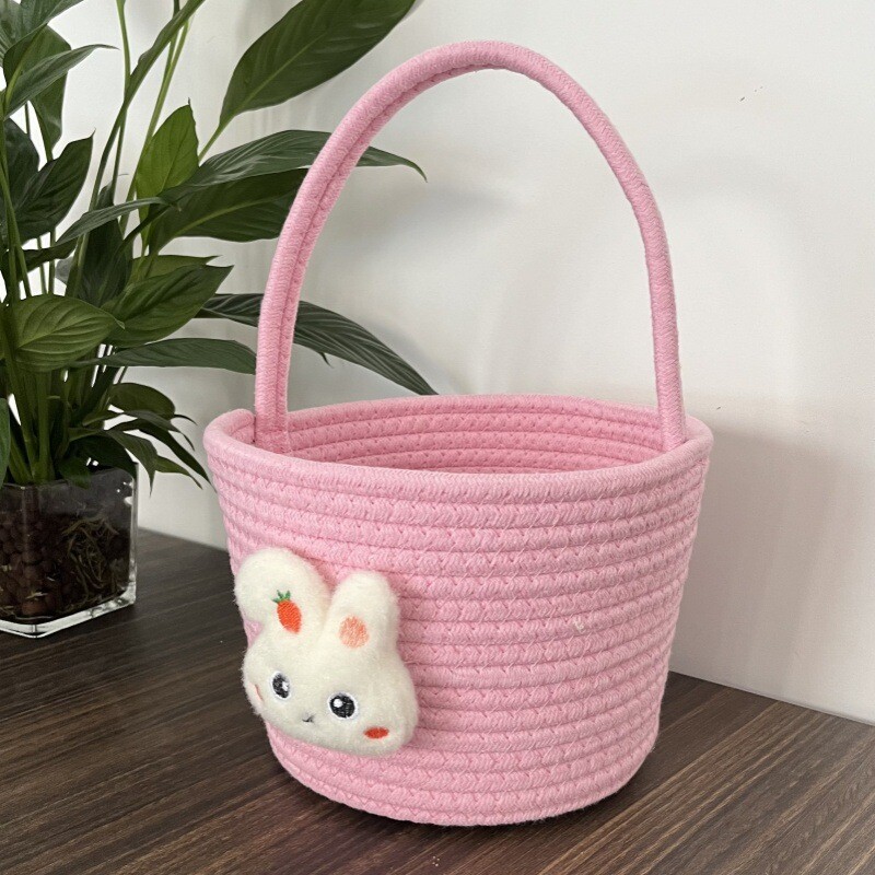 Кошница с великденско зайче Сладка кошница с въже за носене с дълга дръжка за домашно парти училище