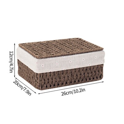 Ručno tkane košare za pohranu s poklopcem Kućna pohrana Ručno rađena kutija od ratana Stolni organizator za razne sitnice Hrana Snack Piknik Pletene košare