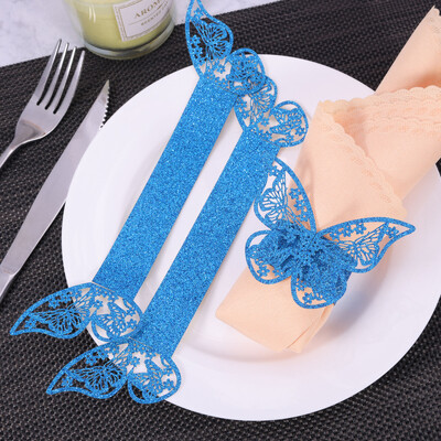 50 kom 3D leptir prsten za salvete Vrhunski mat papir izuzetne šuplje teksture zlatno srebrno plavo ružičasto svjetlucavo posuto dekoracija doma