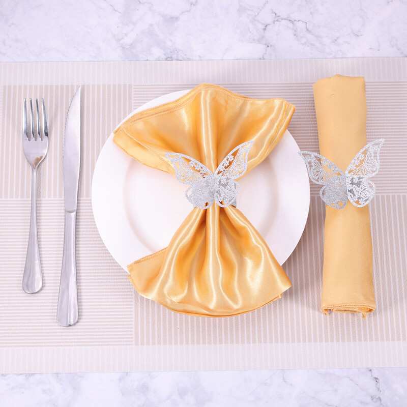 50 kom 3D leptir prsten za salvete Vrhunski mat papir izuzetne šuplje teksture zlatno srebrno plavo ružičasto svjetlucavo posuto dekoracija doma