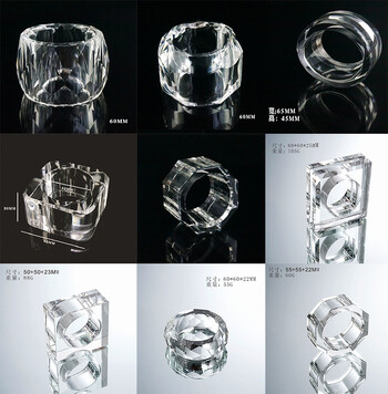 Δαχτυλίδι για χαρτοπετσέτα Clear Crystal Glass, Διάφανη μεγάλη οκτάγωνη αγκράφα, Διακόσμηση τραπεζιού, Δείπνο ξενοδοχείου, Γάμος, Διάμετρος 6cm, 1Τμ.