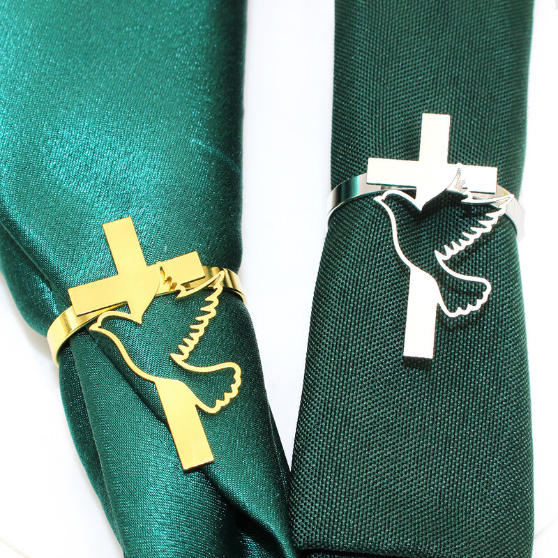20kom križni prstenovi za salvete Metalni križ s golubom mira Religiozni držač za salvete za Božić, Novu godinu, vjenčanje, rođendan Dekoracija stola