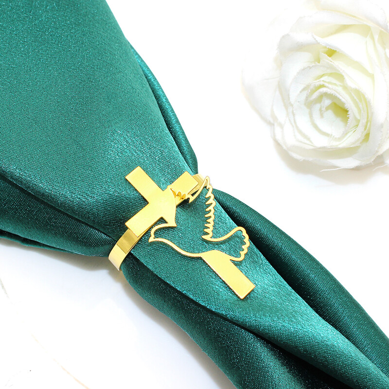 20kom križni prstenovi za salvete Metalni križ s golubom mira Religiozni držač za salvete za Božić, Novu godinu, vjenčanje, rođendan Dekoracija stola