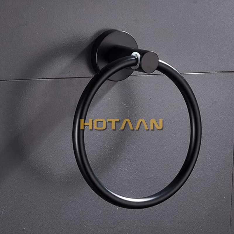 Držač ručnika za kupaonicu od nehrđajućeg čelika mat crne obrade Zidni okrugli prstenovi za ručnike, stalak za ručnike YT-10991-H