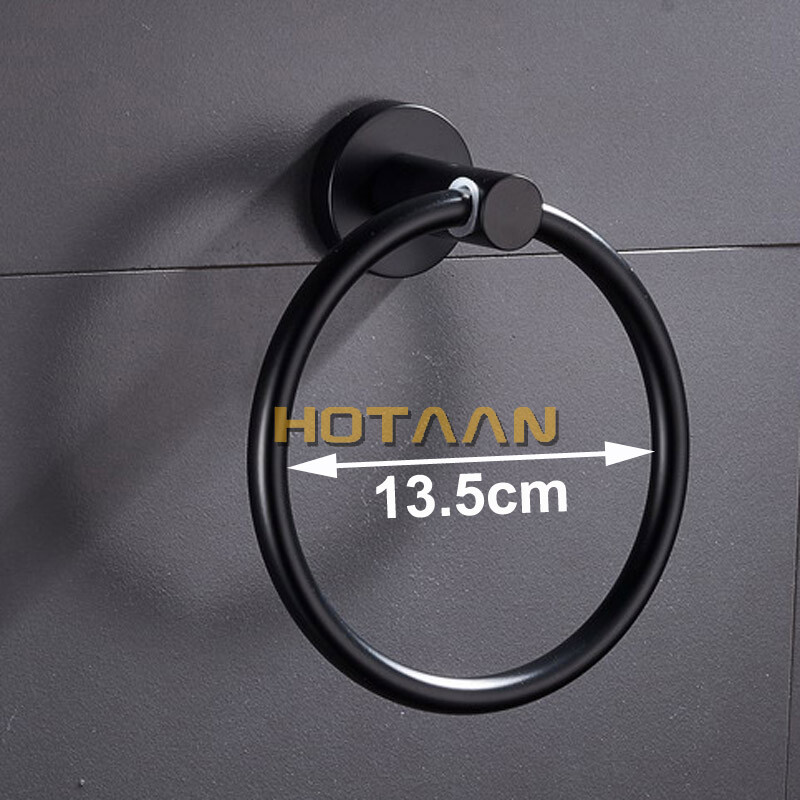 Držač ručnika za kupaonicu od nehrđajućeg čelika mat crne obrade Zidni okrugli prstenovi za ručnike, stalak za ručnike YT-10991-H