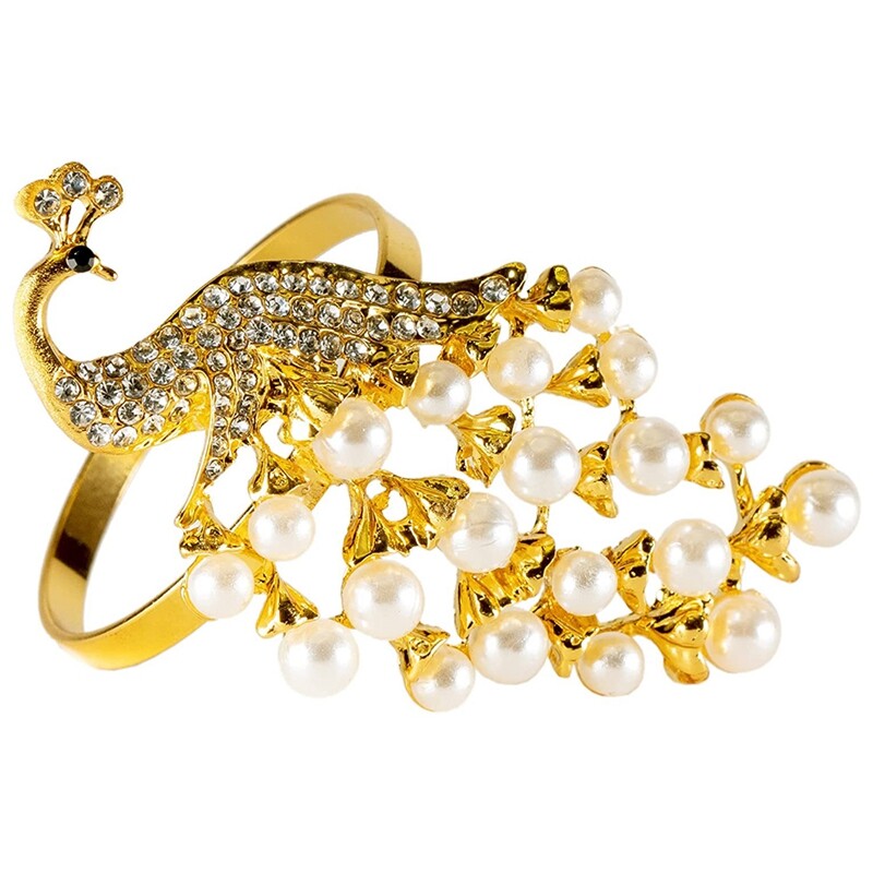 Pērļu pāva salvešu gredzenu komplekts no 6 formālām vai ikdienišķām pusdienām, ģimenes salidojumam, kāzām, svētku ballītēm