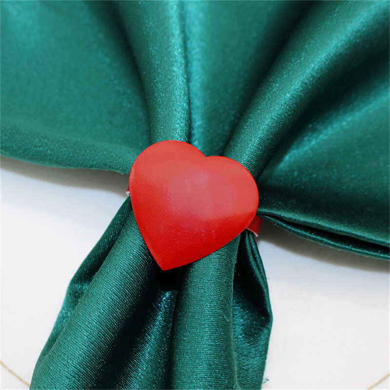 6 бр. Комплект пръстени за салфетки за Свети Валентин Червено сърце Държач за салфетки Любовни катарами за салфетки за сватба Деня на благодарността Декорация на маса