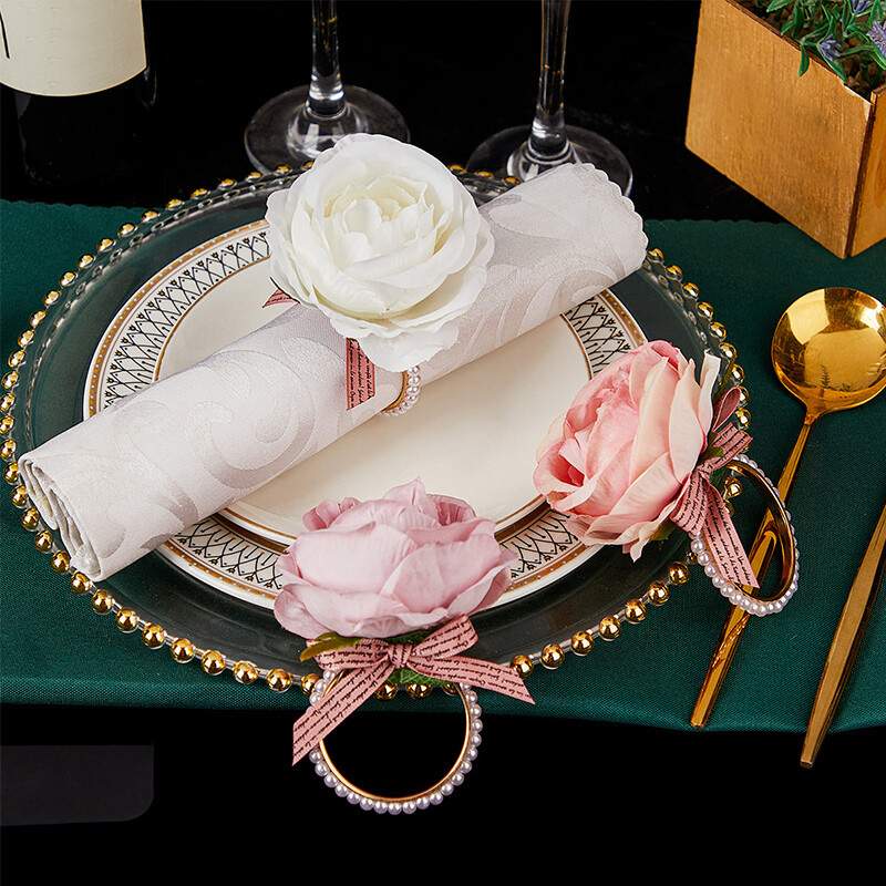 Valentinovo Kopča za salvete Pink Bijela breskva Srce Cvijet Prsten za salvete Hotelski prsten od tkanine za usta Dekoracija stola za svatove