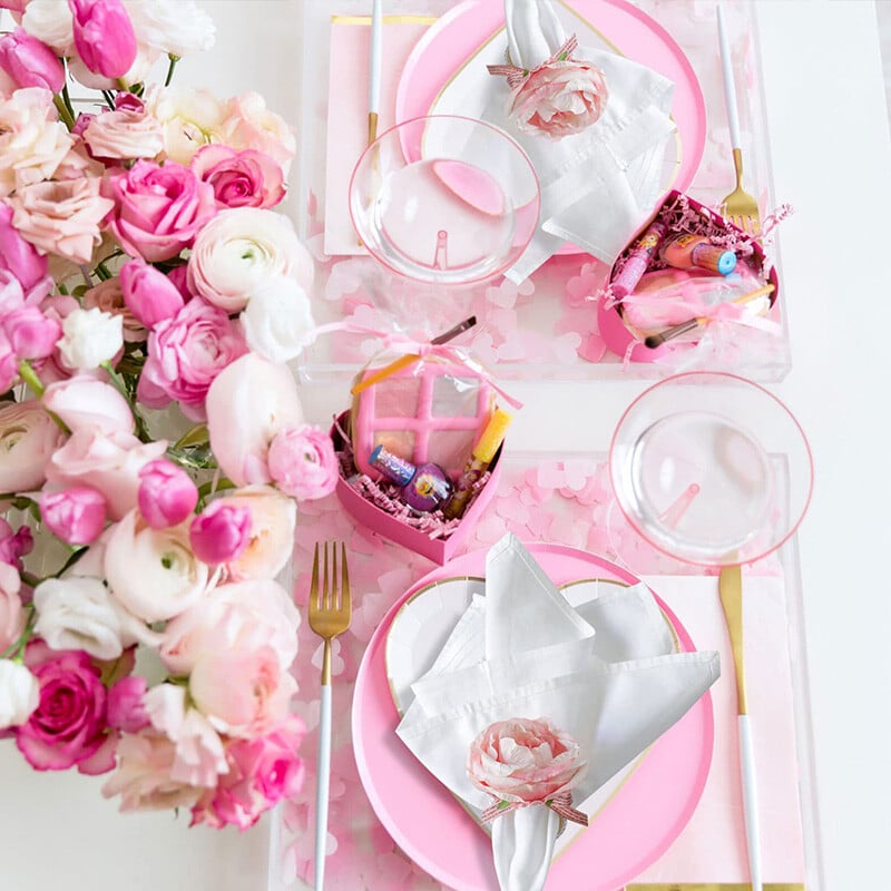 Valentinovo Kopča za salvete Pink Bijela breskva Srce Cvijet Prsten za salvete Hotelski prsten od tkanine za usta Dekoracija stola za svatove