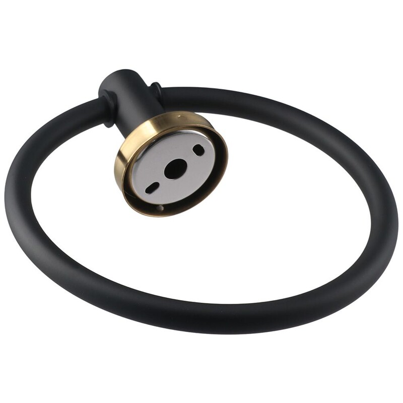 Черен и златен пръстен за хавлии, държач за хавлии за ръце, монтирана на стена декоративна кръгла закачалка за хавлии, издръжлива лента за хавлии за баня от неръждаема стомана