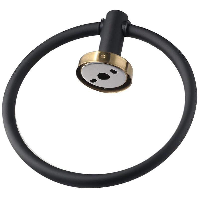 Черен и златен пръстен за хавлии, държач за хавлии за ръце, монтирана на стена декоративна кръгла закачалка за хавлии, издръжлива лента за хавлии за баня от неръждаема стомана