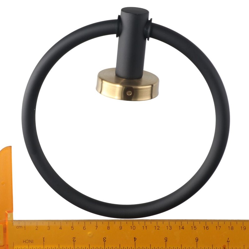 Черен и златен пръстен за хавлии, държач за хавлии за ръце, монтирана на стена декоративна кръгла закачалка за хавлии, издръжлива лента за хавлии за баня от неръждаема стомана