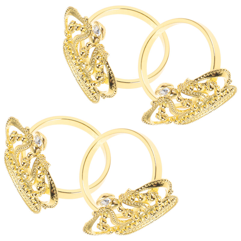 4 бр. Златни модни пръстени за салфетки Блестящи катарами за салфетки с форма на корона Поставки за салфетки Декорация за сервиране на маса за хранене