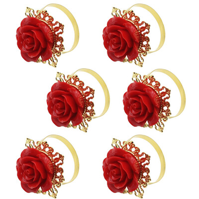 Metāla salvešu gredzens, Rožu rotājumi, 4/6 gab., Piemērots kāzu vakariņām, galda ballīte DIY roku darbs