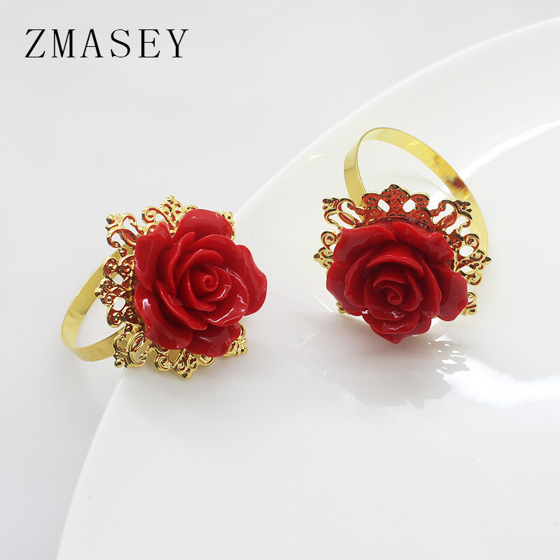 Metāla salvešu gredzens, Rožu rotājumi, 4/6 gab., Piemērots kāzu vakariņām, galda ballīte DIY roku darbs