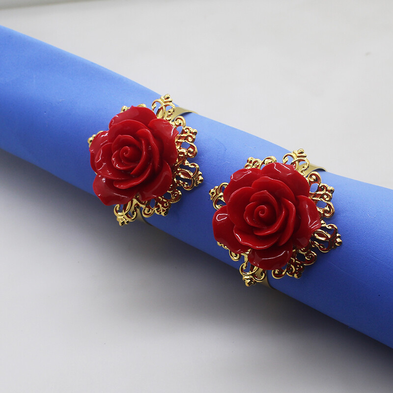 Metāla salvešu gredzens, Rožu rotājumi, 4/6 gab., Piemērots kāzu vakariņām, galda ballīte DIY roku darbs