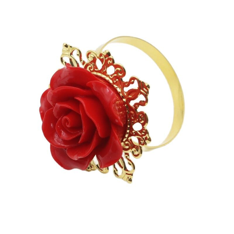 Metāla salvešu gredzens, Rožu rotājumi, 4/6 gab., Piemērots kāzu vakariņām, galda ballīte DIY roku darbs