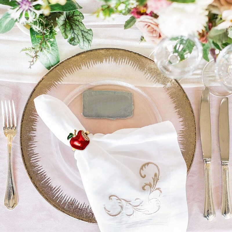 Set od 6 prstenova za salvete, prsten za salvete od crvene jabuke za vjenčanje, večeru, banket, salvetu za Božić, rođendansku dekoraciju