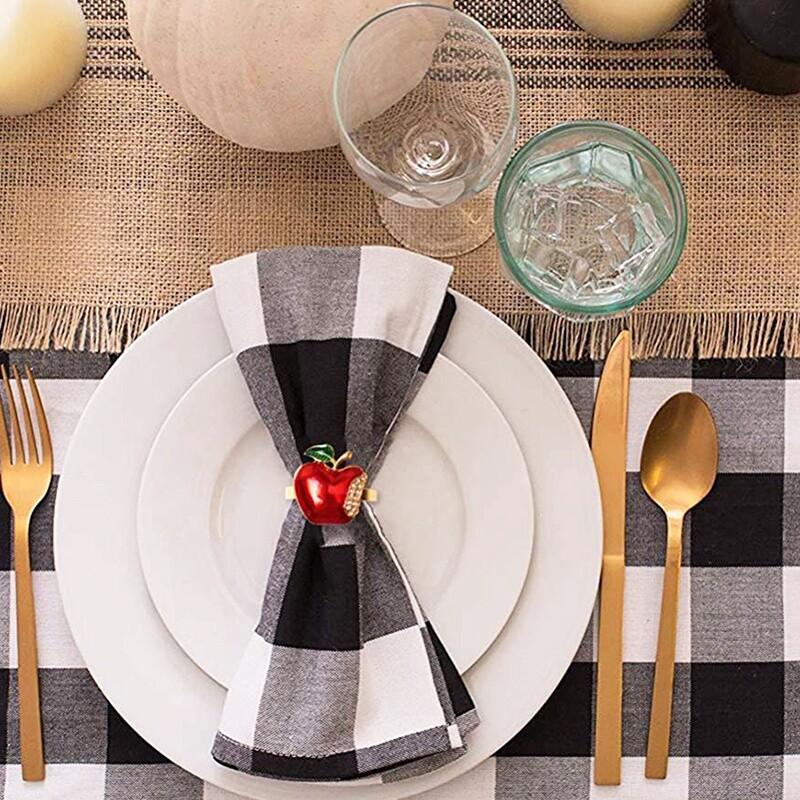 Set od 6 prstenova za salvete, prsten za salvete od crvene jabuke za vjenčanje, večeru, banket, salvetu za Božić, rođendansku dekoraciju