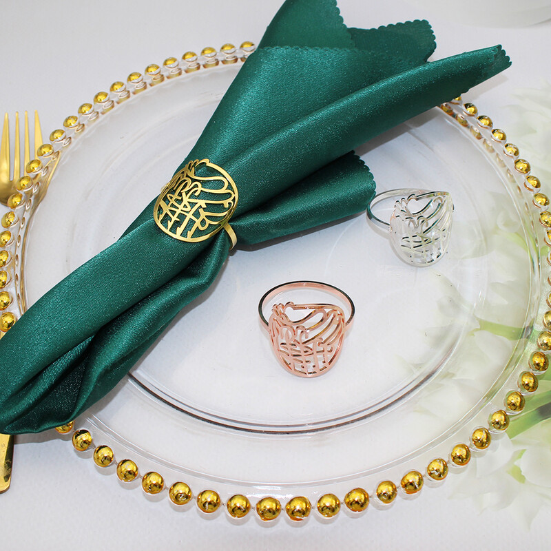 6Pcs arapski alfabet prstenovi za salvete metalni Bismillah prstenovi za salvete Ramadan Kareem držač salveta za stolne dekoracije HB41