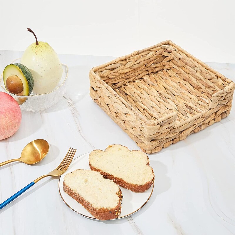 Držač za ubruse od vodenog zumbula, pletene košare i poslužavnik za kuhinju, držači za ubruse od ratana za stolove