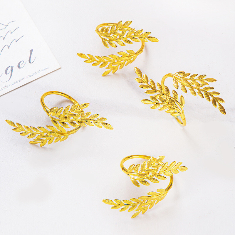 Kuldsed nisu salvrätikurõngad metallist lehtedest salvrätikuhoidja lõikusfestivali sügise tänupüha õhtusöögilaua kaunistamiseks 6 tk
