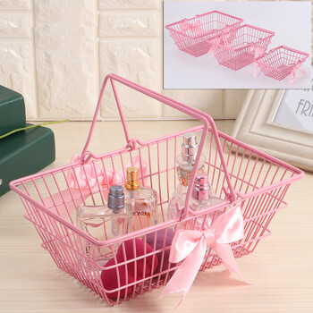 Ροζ Mini Storage Basket Desktop Finishing Cosmetics Αποθήκευση Κοσμημάτων για Κοριτσίστικα Οργάνωση Επιτραπέζιου Κοιτώνα Καλάθια δοχείων