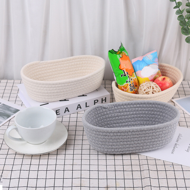 Тъкани кошници за съхранение Мултифункционален работен плот Кошница за съхранение на различни предмети Козметика Детски играчки Органайзер Кутия Ръчно плетена кошница за съхранение