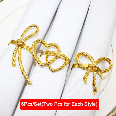 6Pcs dvostruki prstenovi za salvete u obliku srca Zlatni držač prstenova za salvete za Valentinovo Vjenčanje Rođendanska zabava Dekoracija stola HWM182