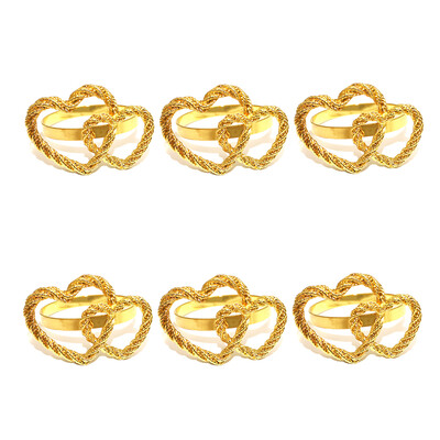 6Pcs dvostruki prstenovi za salvete u obliku srca Zlatni držač prstenova za salvete za Valentinovo Vjenčanje Rođendanska zabava Dekoracija stola HWM182