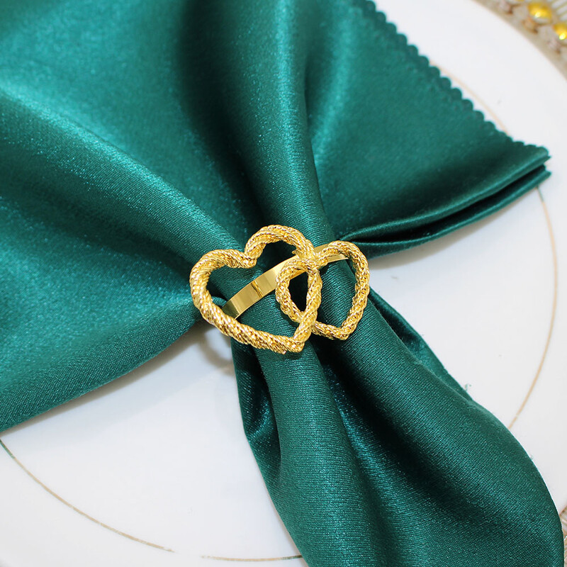 6Pcs dvostruki prstenovi za salvete u obliku srca Zlatni držač prstenova za salvete za Valentinovo Vjenčanje Rođendanska zabava Dekoracija stola HWM182