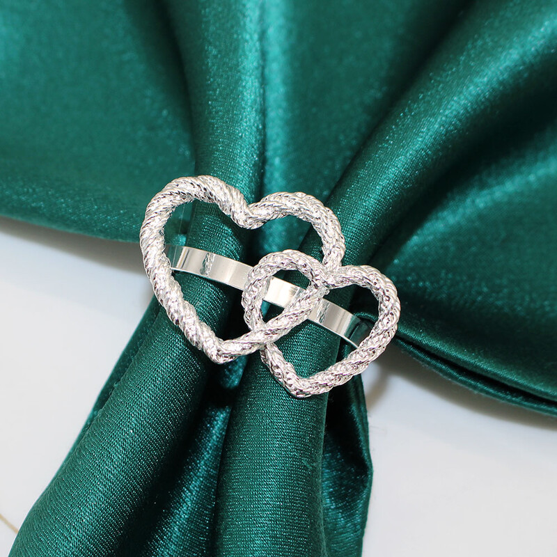 6Pcs dvostruki prstenovi za salvete u obliku srca Zlatni držač prstenova za salvete za Valentinovo Vjenčanje Rođendanska zabava Dekoracija stola HWM182