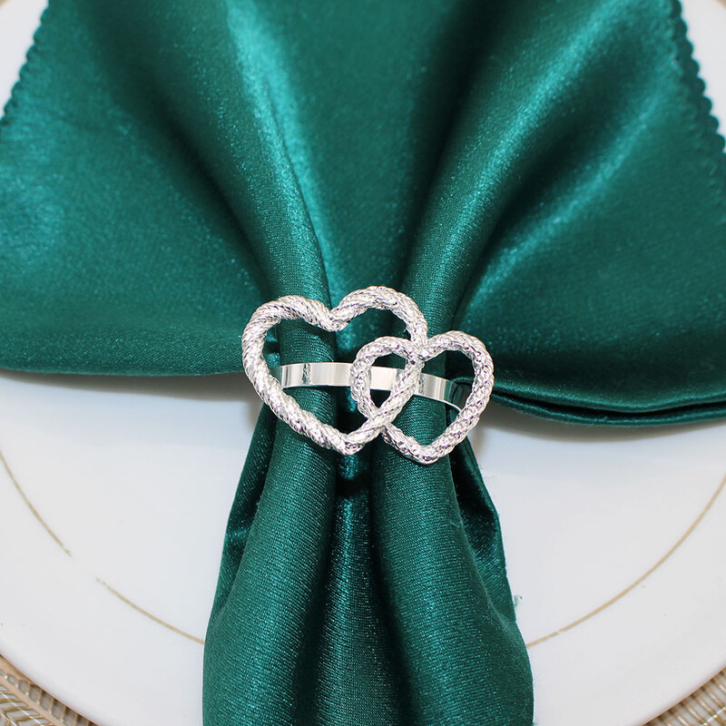 6Pcs dvostruki prstenovi za salvete u obliku srca Zlatni držač prstenova za salvete za Valentinovo Vjenčanje Rođendanska zabava Dekoracija stola HWM182