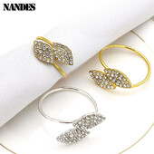 6 бр. Пръстени за салфетки Две листа Детелина Сплав Държач за салфетки Злато Сребърен Декор Настолно парти Сватба с Орнаменти за хотелска маса