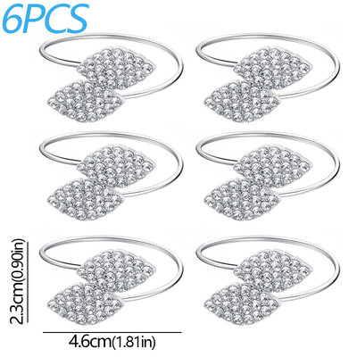 6 бр. Пръстени за салфетки Две листа Детелина Сплав Държач за салфетки Злато Сребърен Декор Настолно парти Сватба с Орнаменти за хотелска маса