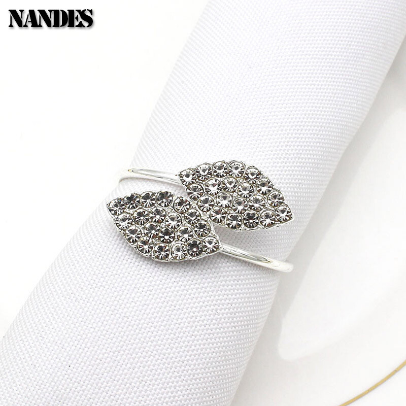 6 бр. Пръстени за салфетки Две листа Детелина Сплав Държач за салфетки Злато Сребърен Декор Настолно парти Сватба с Орнаменти за хотелска маса