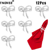 12 бр. Сребърни пръстени за салфетки с бантик Метален държач за салфетки Лък Сервиетни катарами за сватбено коледно парти Декорация на маса за вечеря
